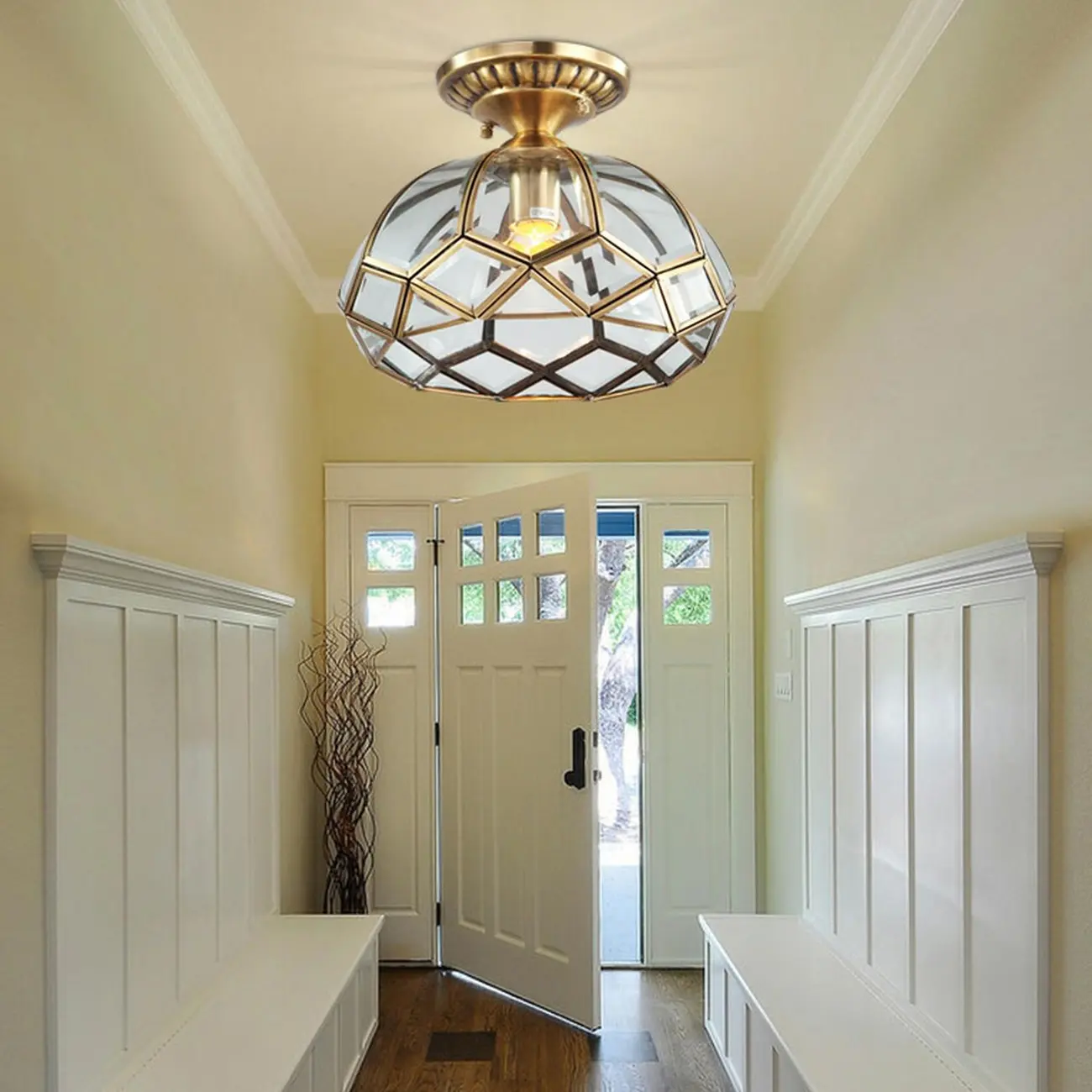 Colonial 8.5" Glass Semi Flush Ceiling Light for Living Room | homeyfad