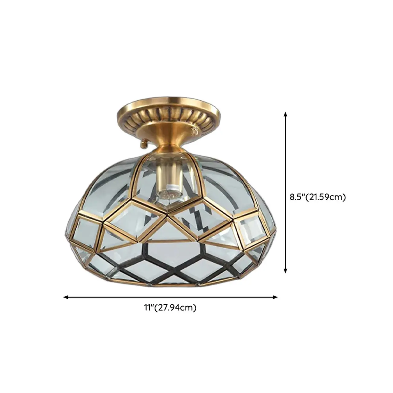 Colonial 8.5"Glass Semi Flush Ceiling Light for Living Room #size