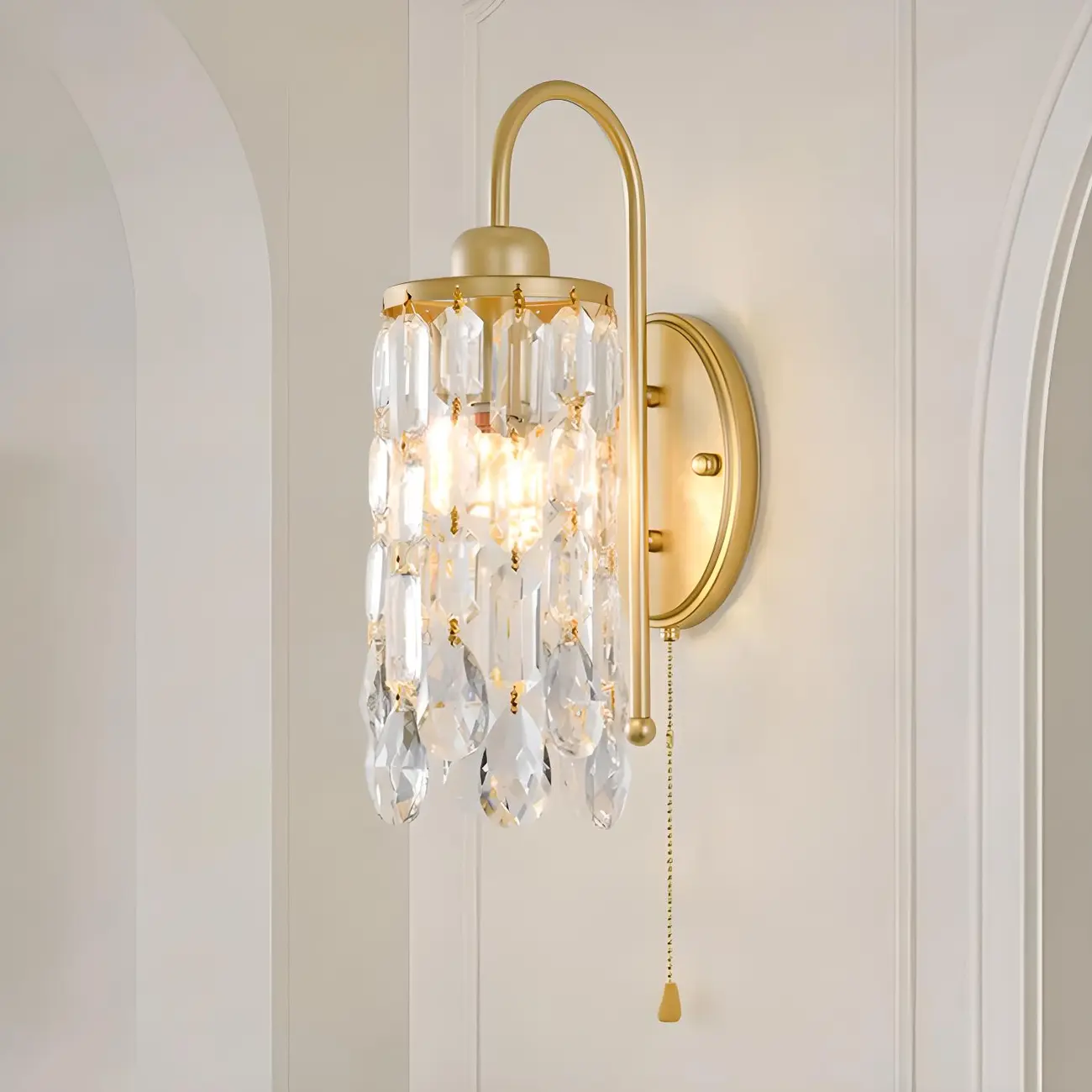 Luxury Gold Tassel Crystal Wall Sconce for Bedroom Image - 1 | homeyfad