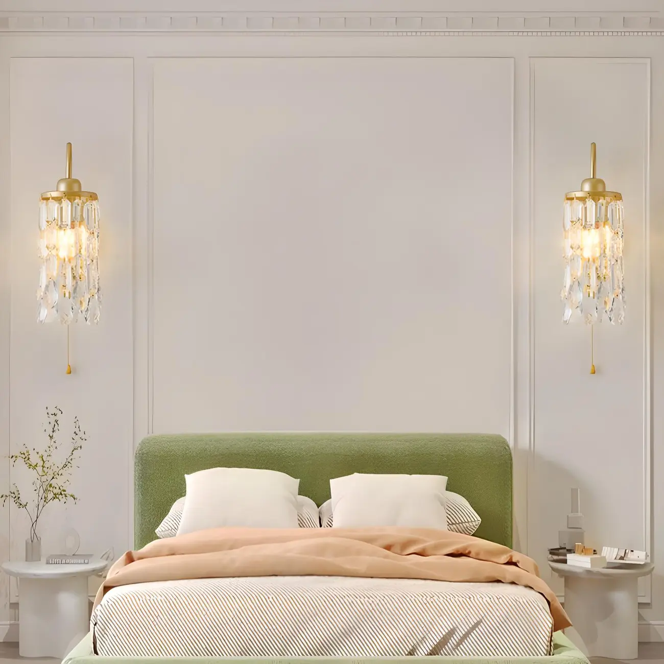 Luxury Gold Tassel Crystal Wall Sconce for Bedroom Image - 2 | homeyfad