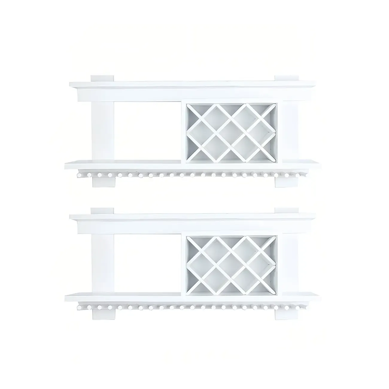 Pine Wooden Wall-Mounted Display Open Wine Bottle & Glass Rack Image - 44