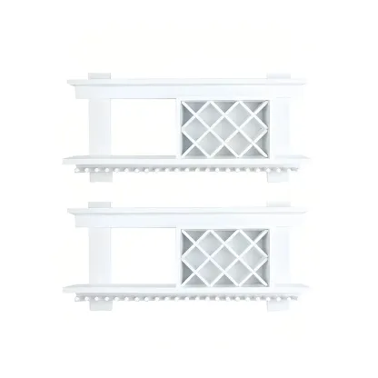 Pine Wooden Wall-Mounted Display Open Wine Bottle & Glass Rack Image - 44