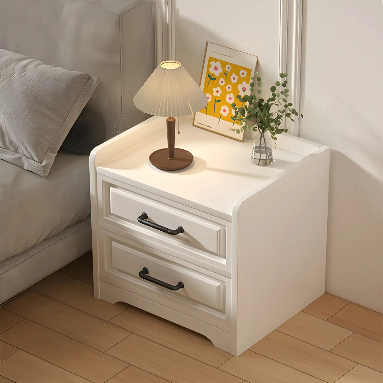 Modern White Wooden Tray Top 2-Drawer Nightstand Image - 1 | homeyfad
