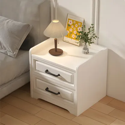 Modern White Wooden Tray Top 2-Drawer Nightstand Image - 1