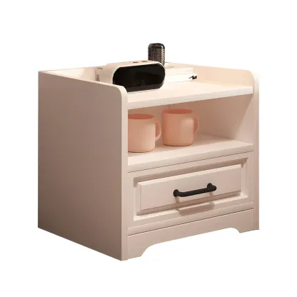 Modern White Wooden Tray Top 2-Drawer Nightstand Image - 9