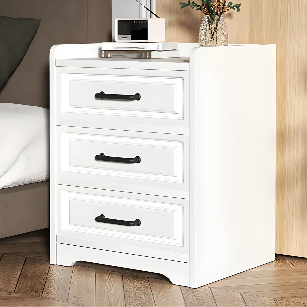 Modern White Wooden Tray Top 2-Drawer Nightstand Image - 2 | homeyfad