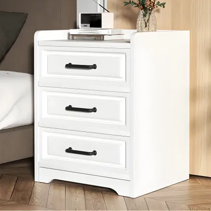 Modern White Wooden Tray Top 2-Drawer Nightstand Image - 2