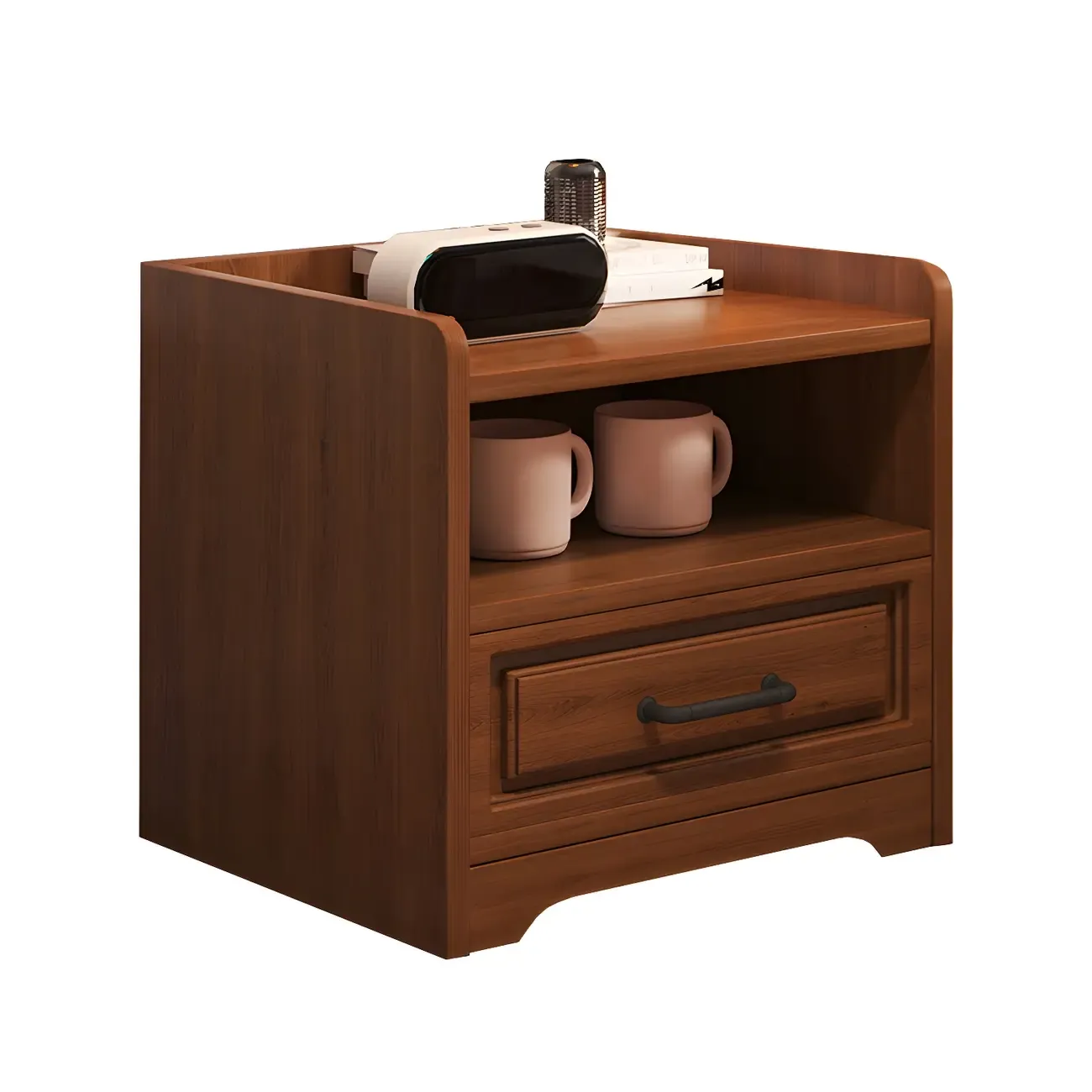 Modern White Wooden Tray Top 2-Drawer Nightstand Image - 12