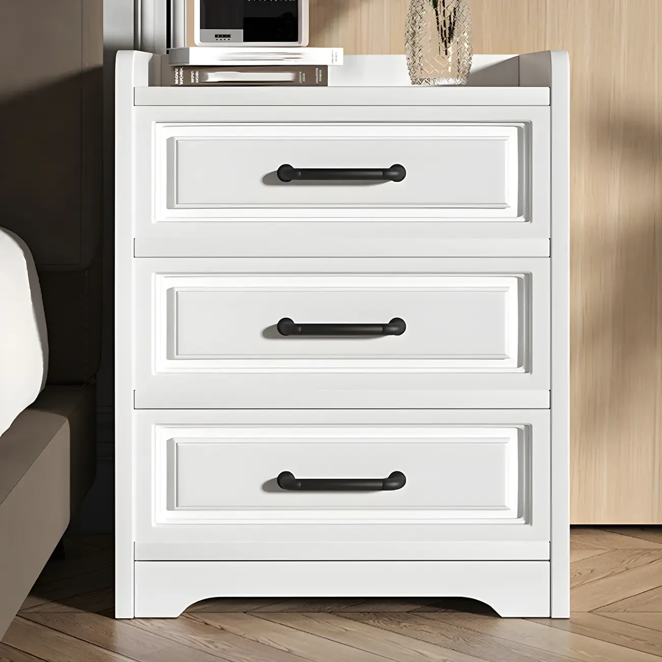 Modern White Wooden Tray Top 2-Drawer Nightstand Image - 6