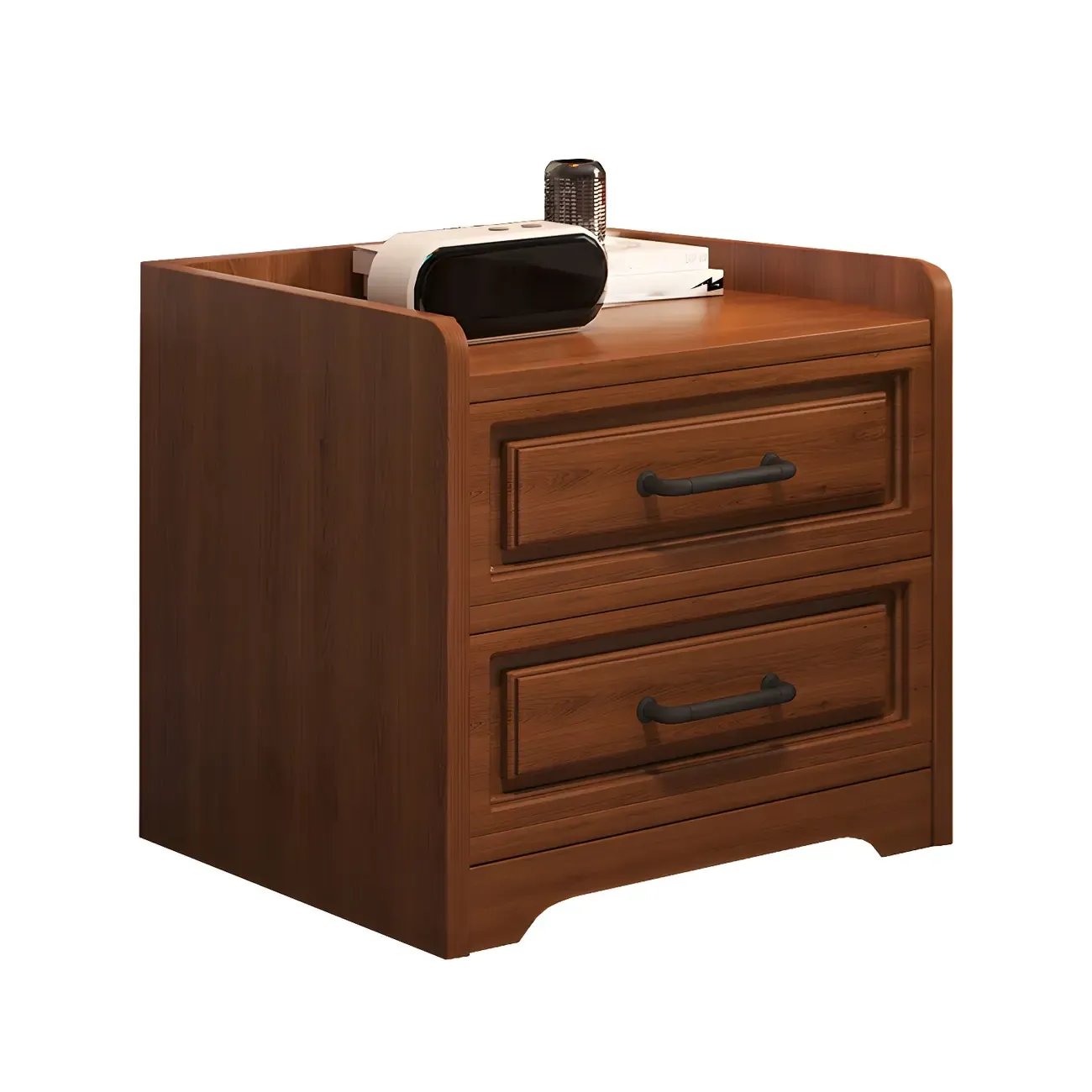 Modern White Wooden Tray Top 2-Drawer Nightstand Image - 13