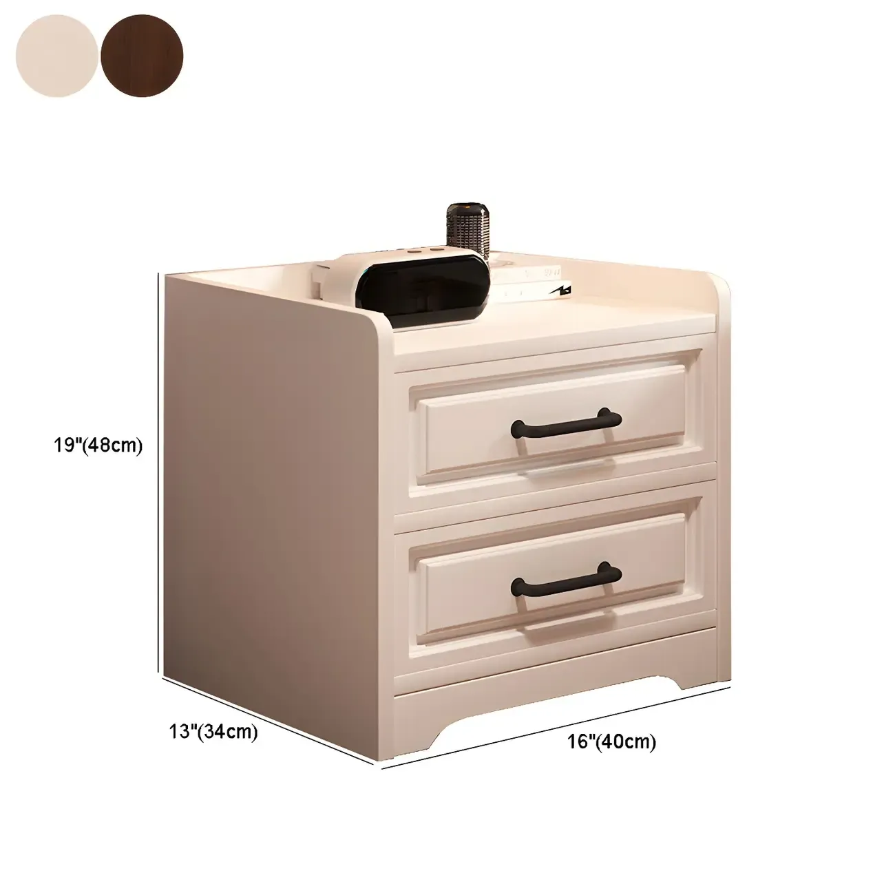 Modern White Wooden Tray Top 2-Drawer Nightstand Image - 16