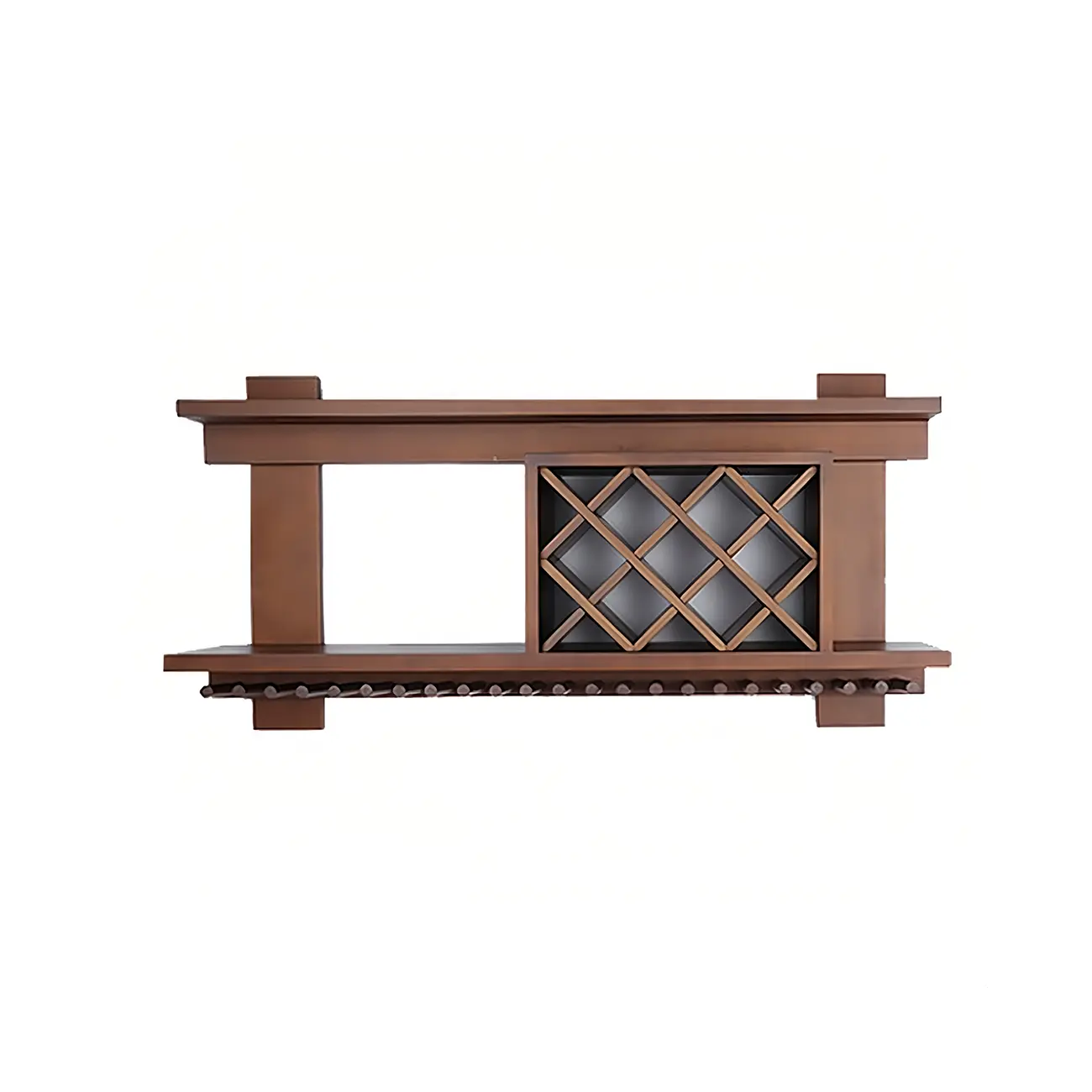 Pine Wooden Wall-Mounted Display Open Wine Bottle & Glass Rack Image - 46 | homeyfad