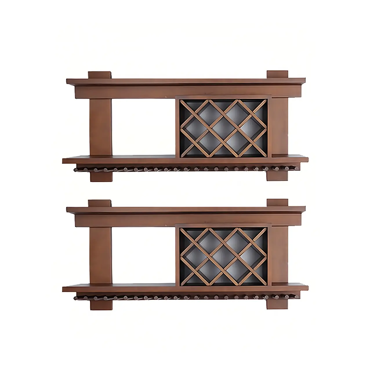 Pine Wooden Wall-Mounted Display Open Wine Bottle & Glass Rack Image - 47 | homeyfad