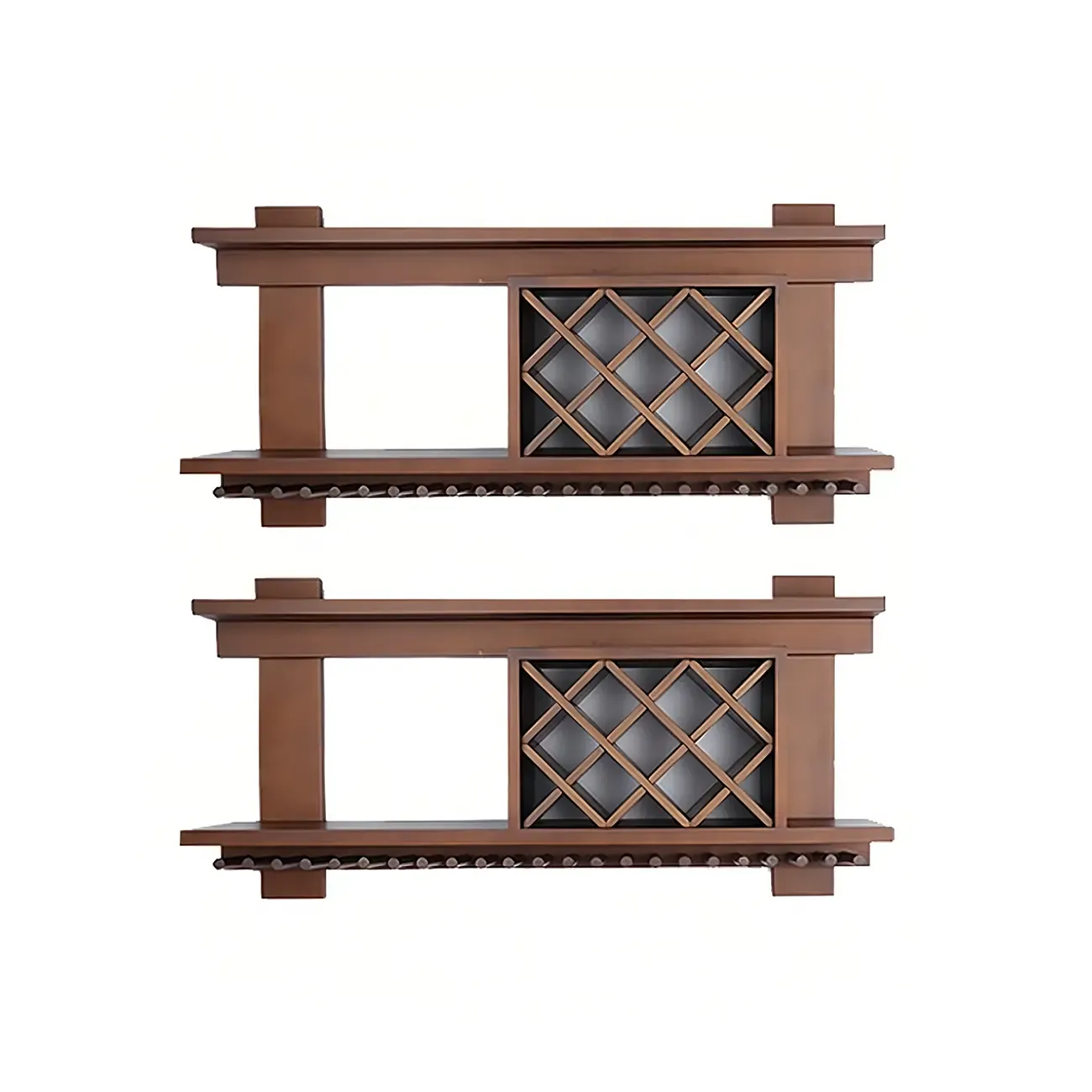 Pine Wooden Wall-Mounted Display Open Wine Bottle & Glass Rack Image - 47