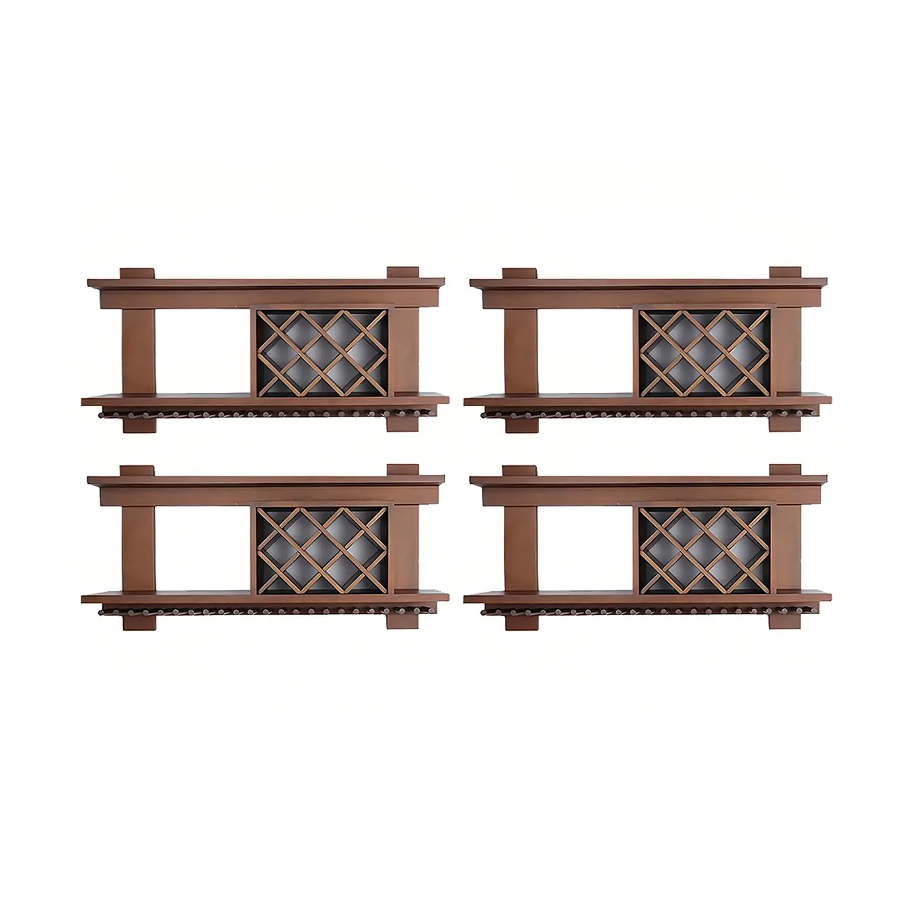 Pine Wooden Wall-Mounted Display Open Wine Bottle & Glass Rack Image - 48 | homeyfad