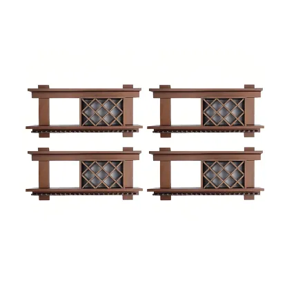 Pine Wooden Wall-Mounted Display Open Wine Bottle & Glass Rack Image - 48