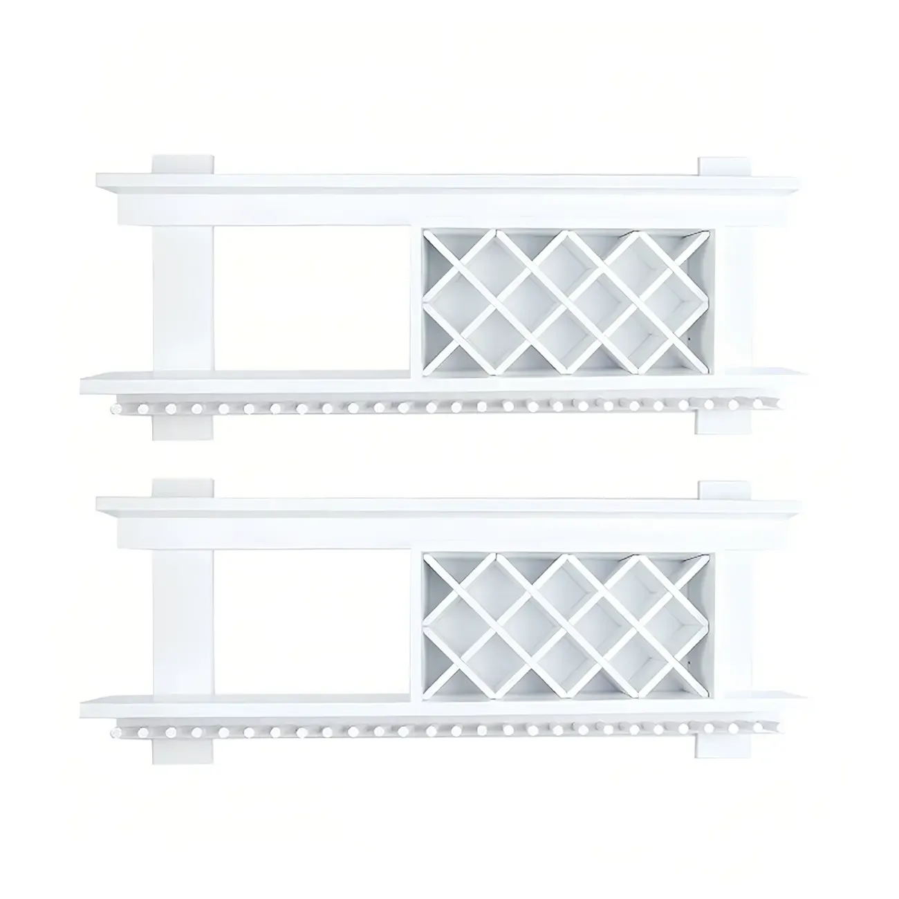 Pine Wooden Wall-Mounted Display Open Wine Bottle & Glass Rack Image - 50