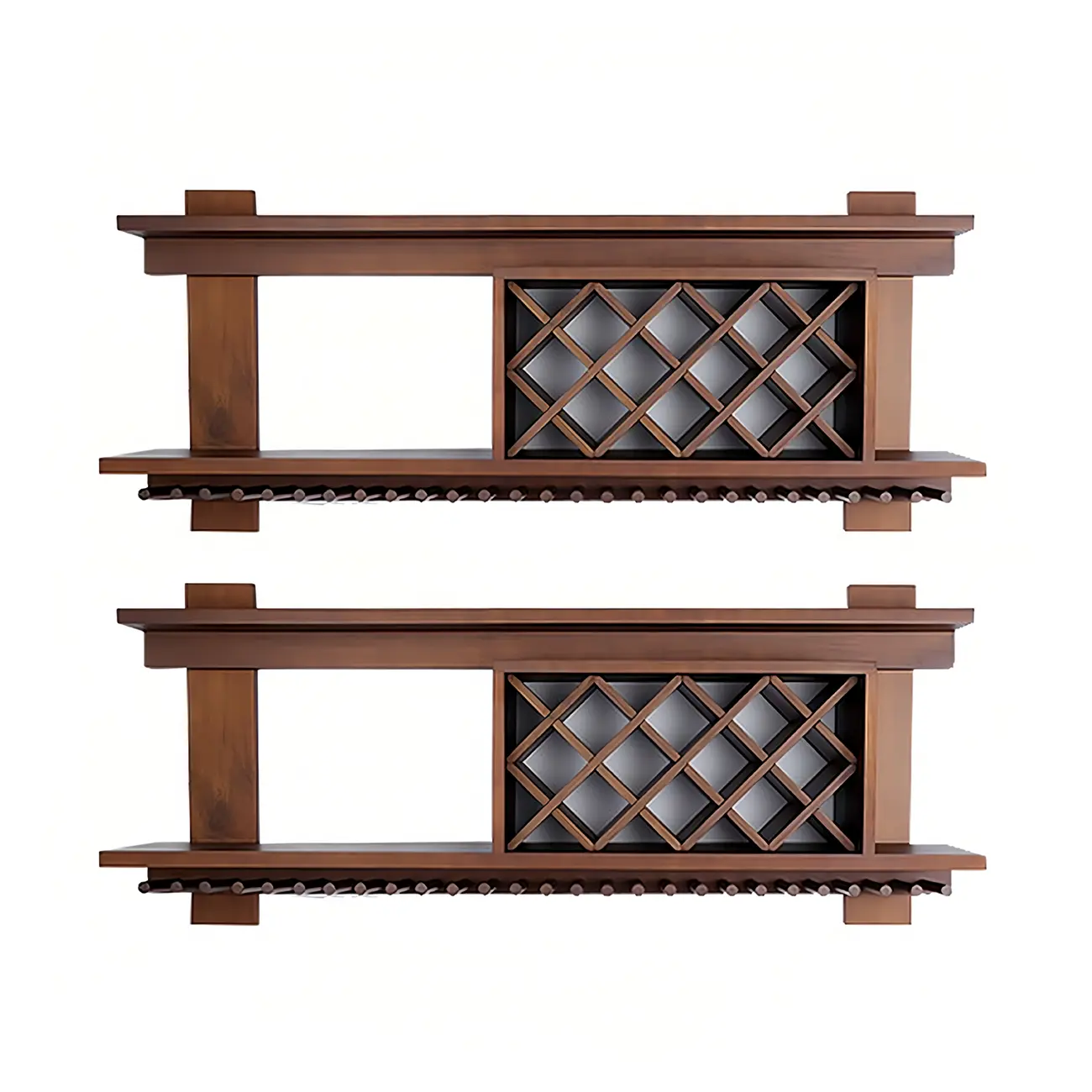 Pine Wooden Wall-Mounted Display Open Wine Bottle & Glass Rack Image - 53 | homeyfad