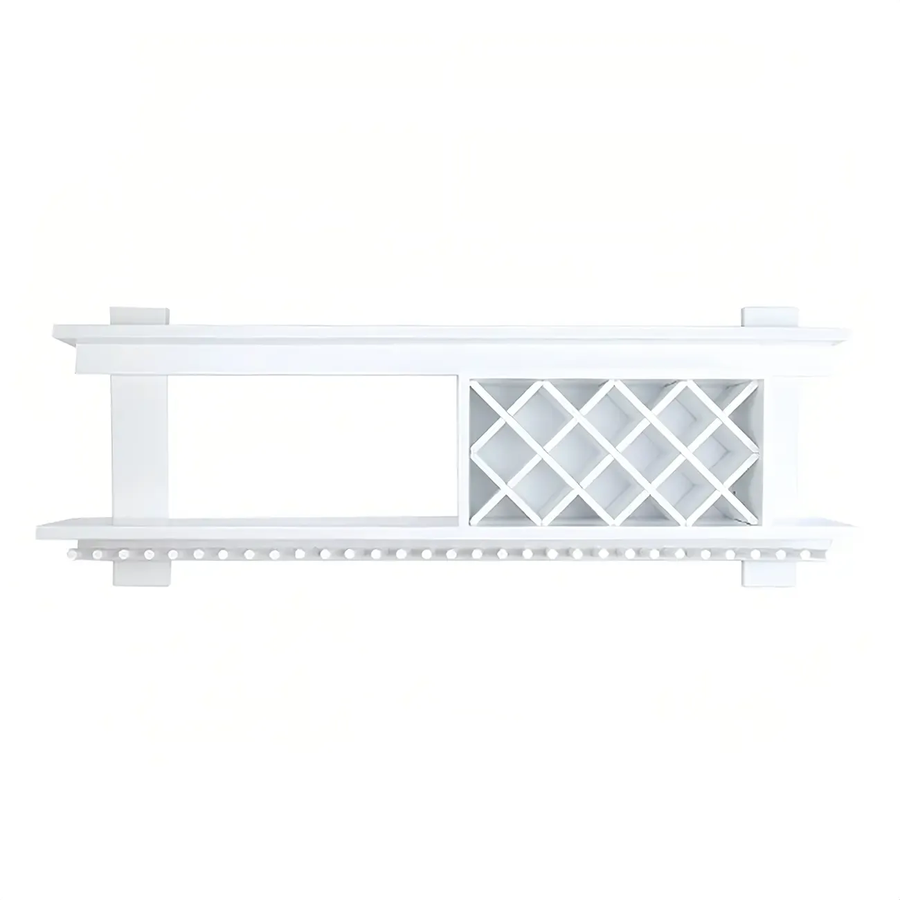 Pine Wooden Wall-Mounted Display Open Wine Bottle & Glass Rack Image - 55