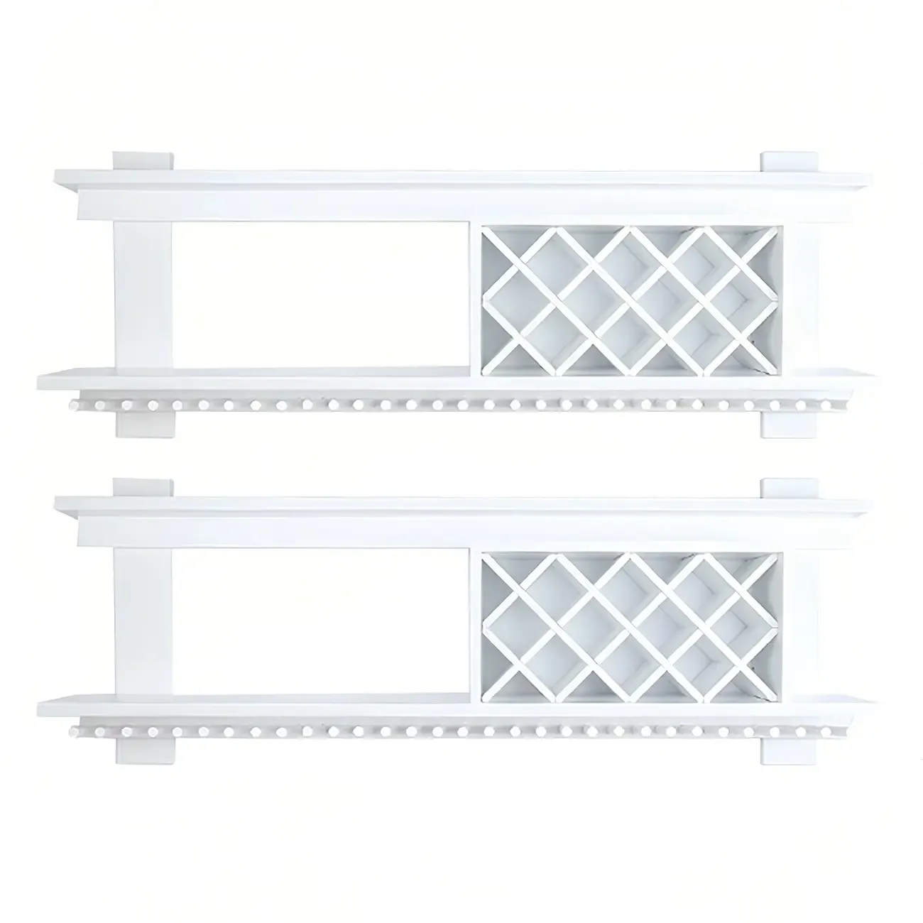 Pine Wooden Wall-Mounted Display Open Wine Bottle & Glass Rack Image - 56