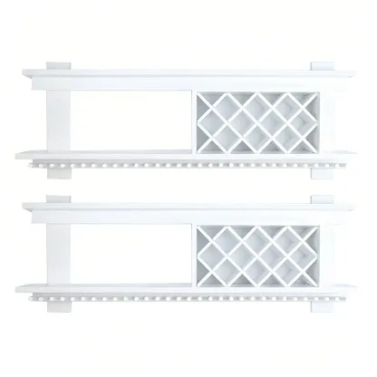 Pine Wooden Wall-Mounted Display Open Wine Bottle & Glass Rack Image - 56