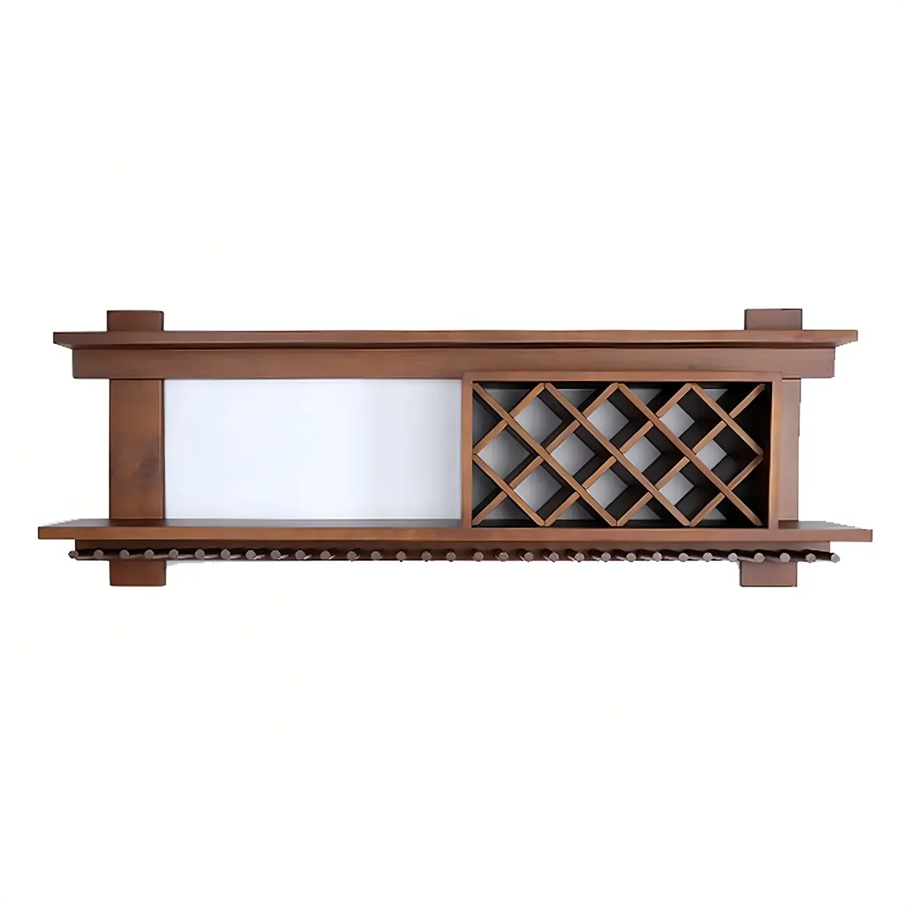 Pine Wooden Wall-Mounted Display Open Wine Bottle & Glass Rack Image - 58