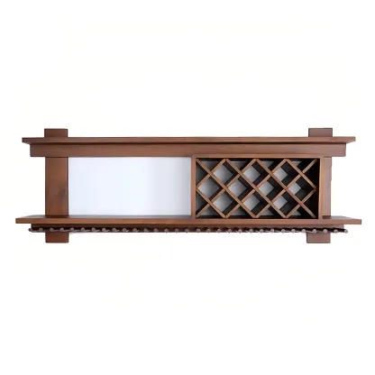 Pine Wooden Wall-Mounted Display Open Wine Bottle & Glass Rack Image - 58