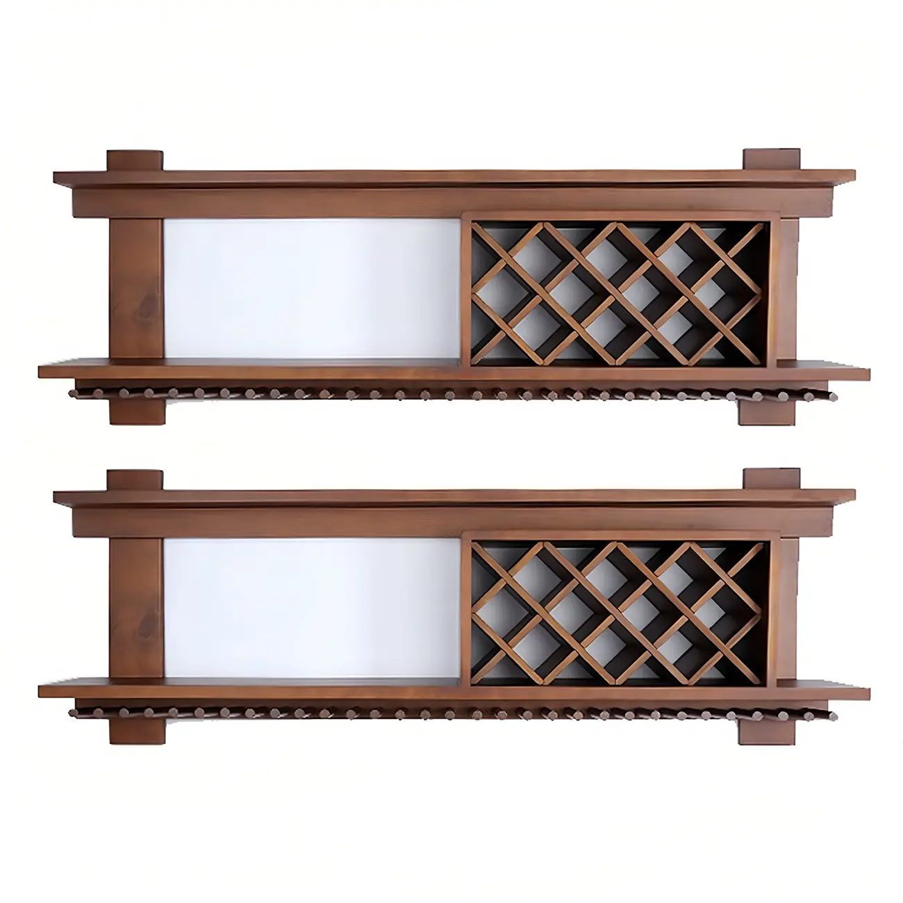 Pine Wooden Wall-Mounted Display Open Wine Bottle & Glass Rack Image - 59 | homeyfad