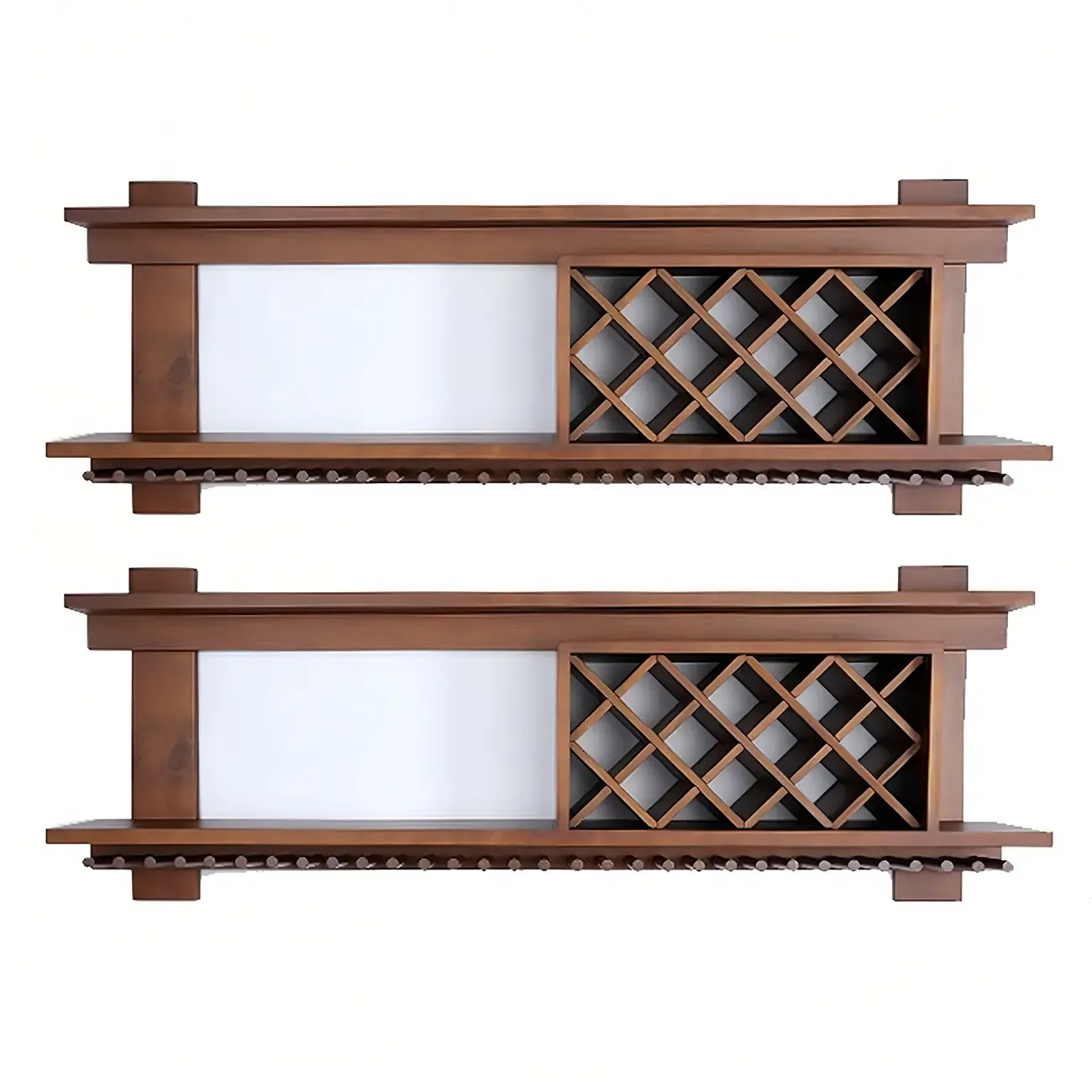 Pine Wooden Wall-Mounted Display Open Wine Bottle & Glass Rack Image - 59