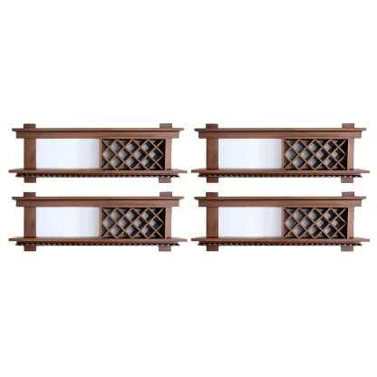 Pine Wooden Wall-Mounted Display Open Wine Bottle & Glass Rack Image - 60