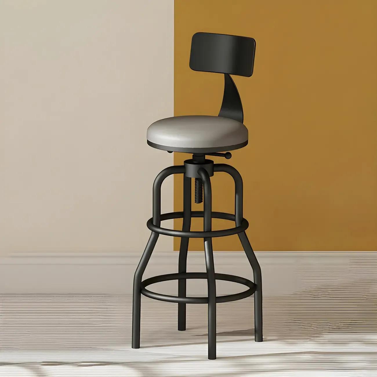 Industrial Faux Leather Swivel Bar Stools with Backrest for Home Image - 3