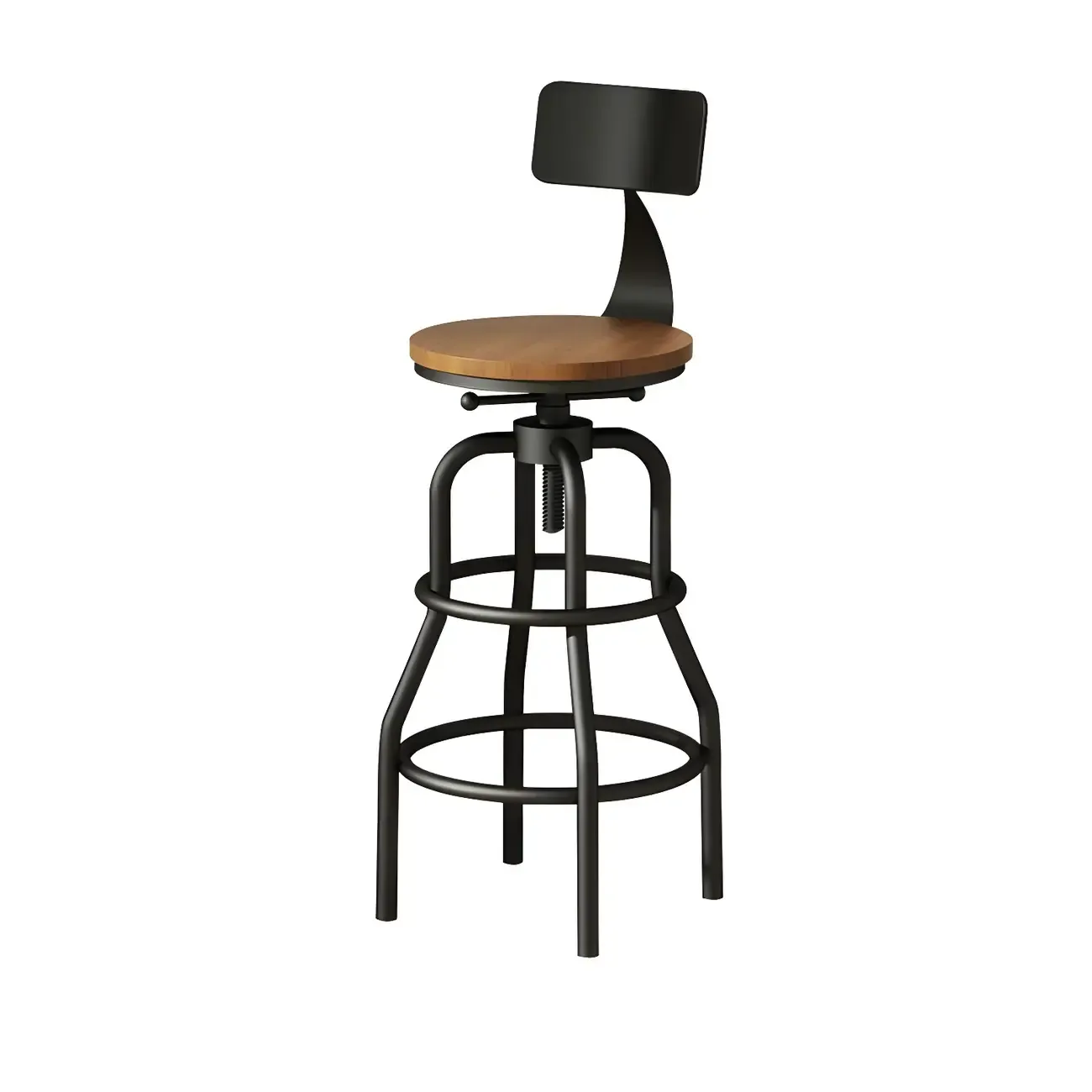 Industrial Faux Leather Swivel Bar Stools with Backrest for Home Image - 4