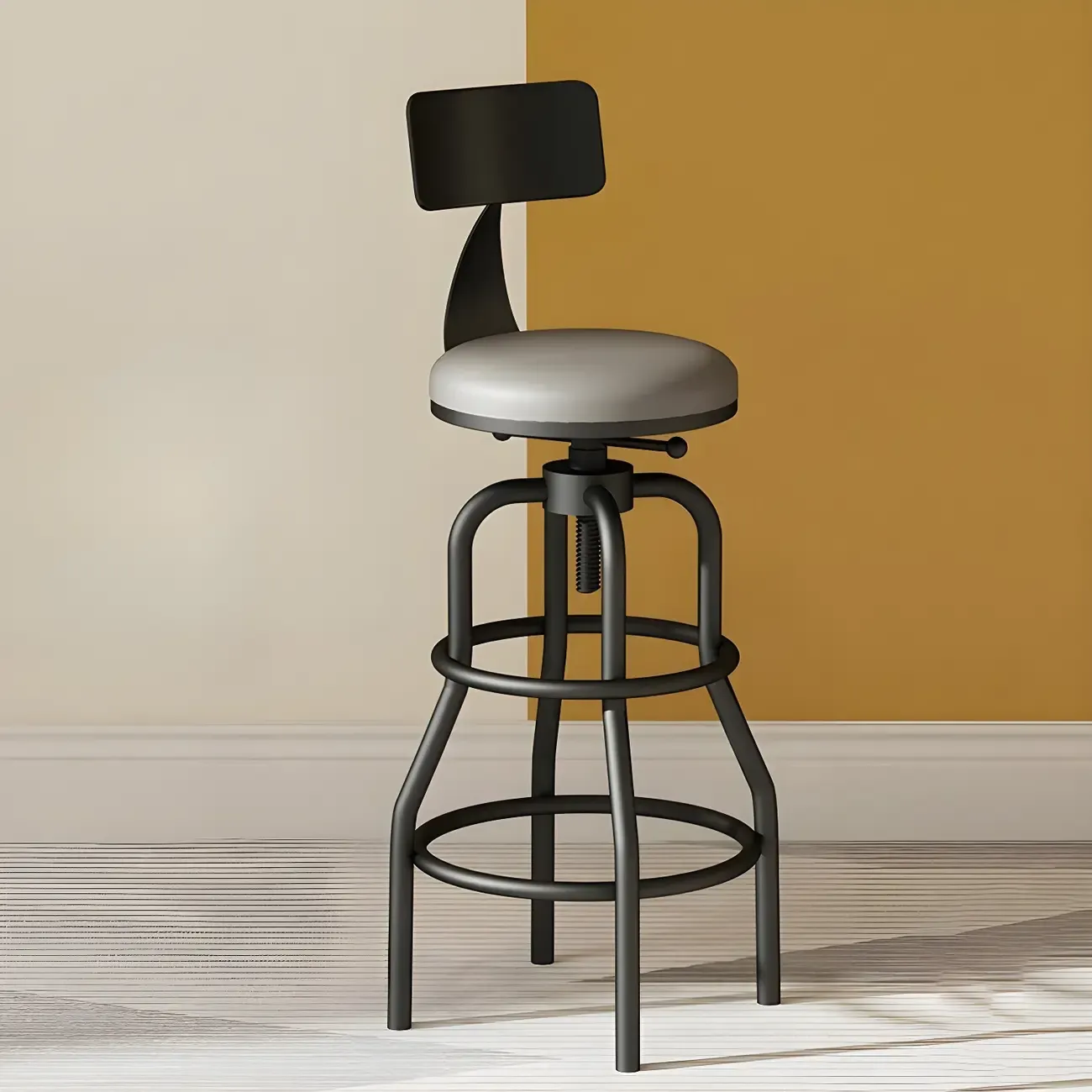 Industrial Faux Leather Swivel Bar Stools with Backrest for Home Image - 1