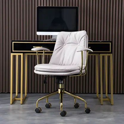Gold Base Tufted Leather Adjustable Office Chair Image - 5