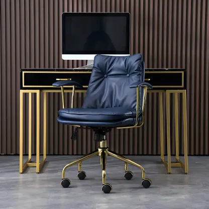 Gold Base Tufted Leather Adjustable Office Chair Image - 7