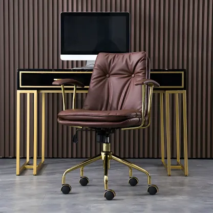 Gold Base Tufted Leather Adjustable Office Chair Image - 9