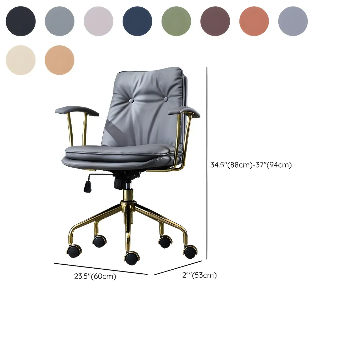 Gold Base Tufted Leather Adjustable Office Chair #size