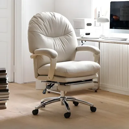 Elegant White Leather Casters Office Chair Image - 1