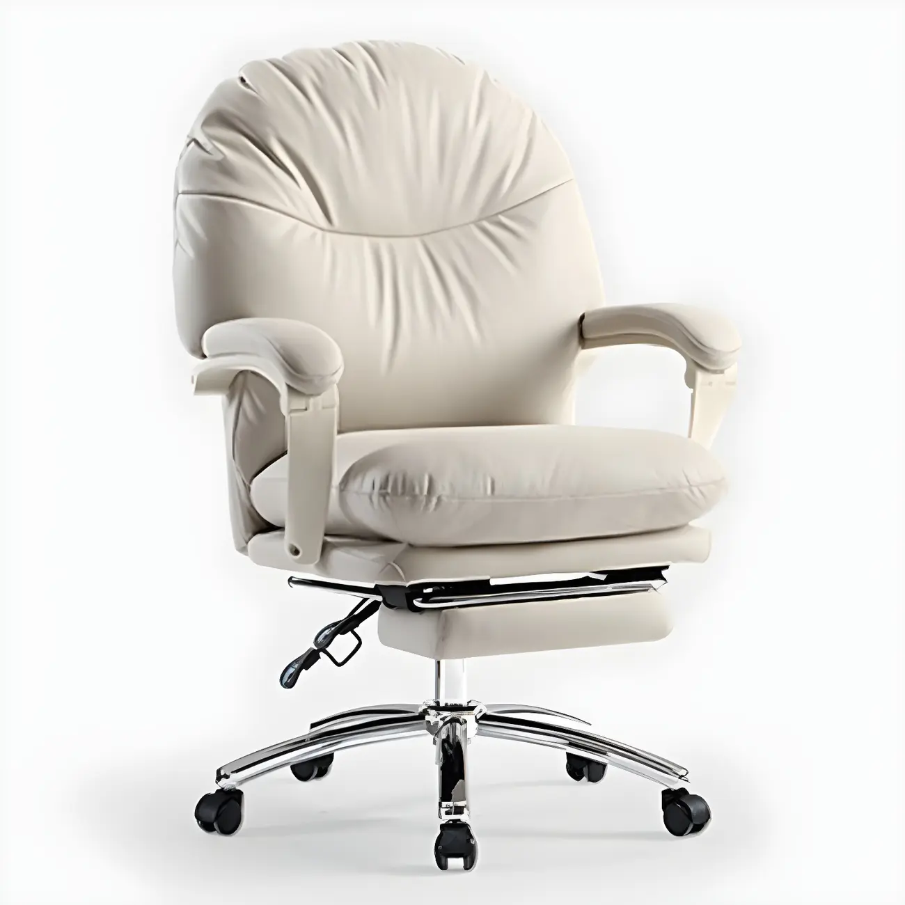 Elegant White Leather Casters Office Chair Image - 7 | homeyfad
