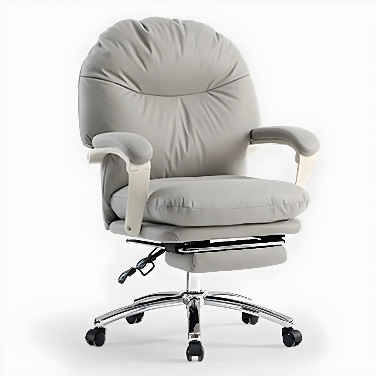 Elegant White Leather Casters Office Chair Image - 8 | homeyfad