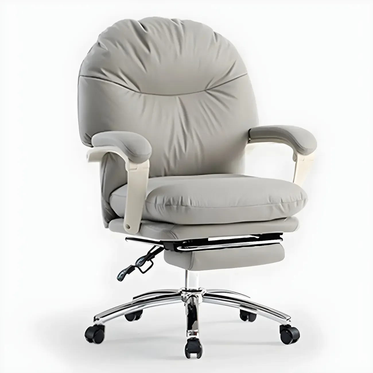 Elegant White Leather Casters Office Chair Image - 8