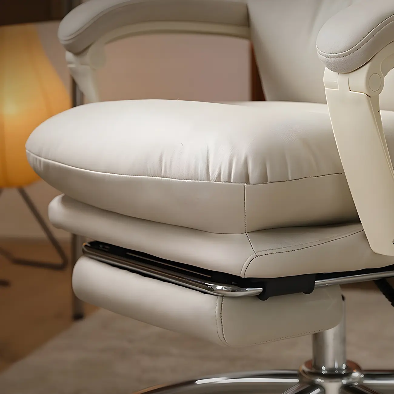 Elegant White Leather Casters Office Chair Image - 5 | homeyfad
