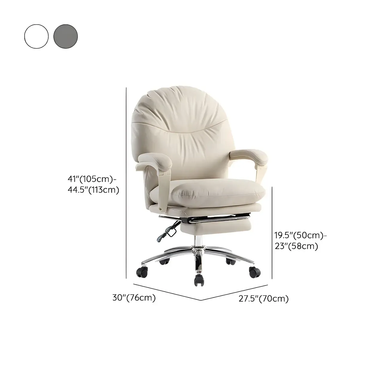 Elegant White Leather Casters Office Chair #size