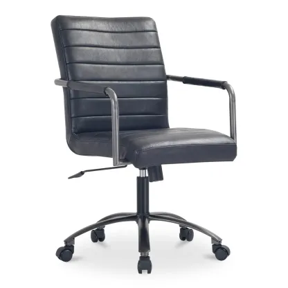 Mid-Back Genuine Leather Swivel Desk Chair with Arms Image - 1