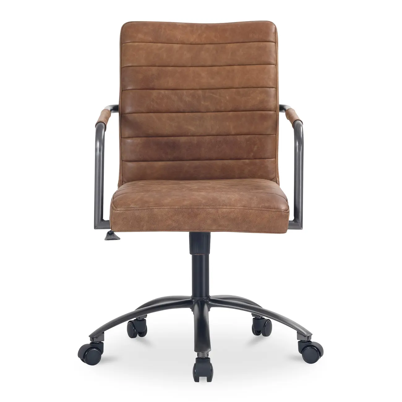 Mid-Back Genuine Leather Swivel Desk Chair with Arms Image - 10 | homeyfad