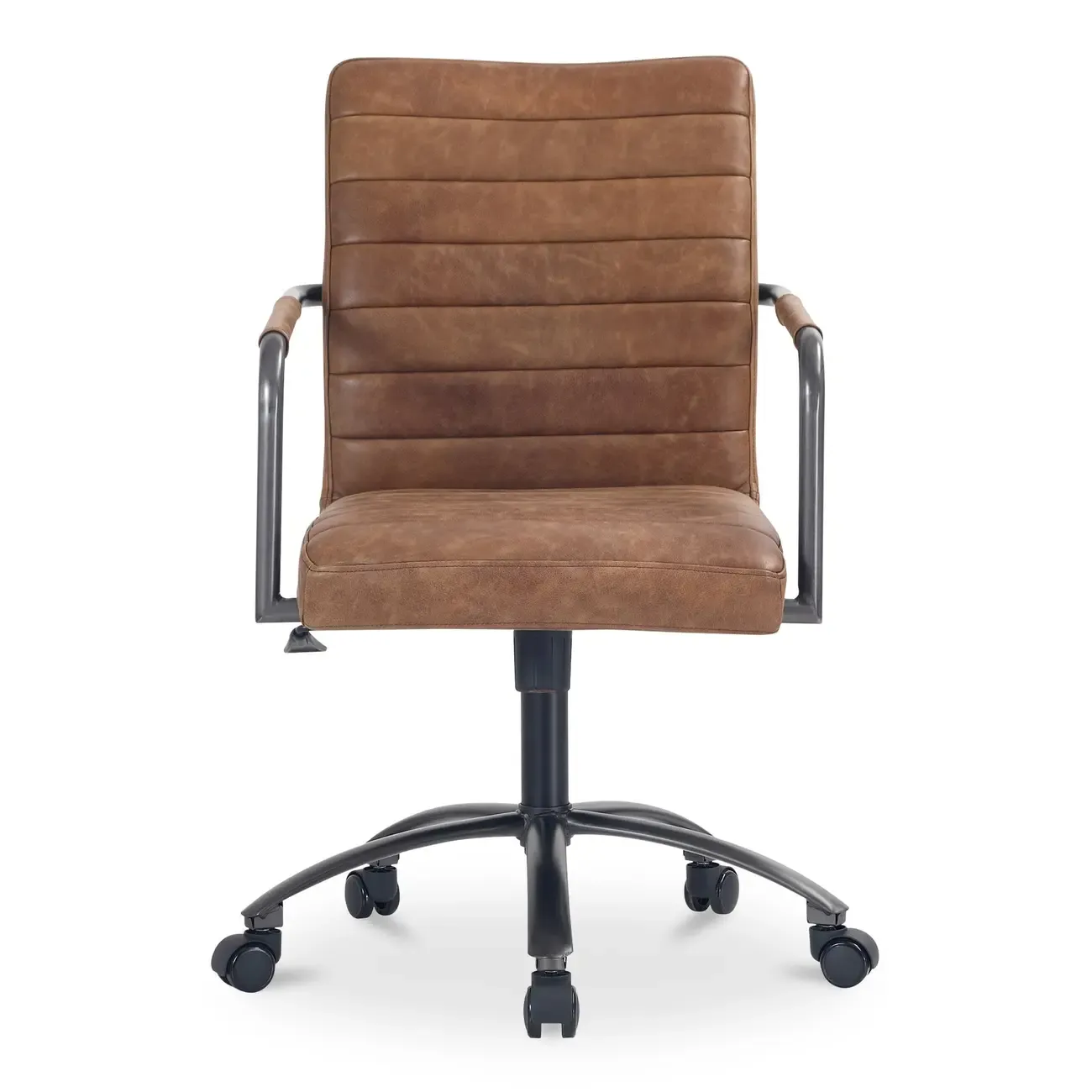 Mid-Back Genuine Leather Swivel Desk Chair with Arms Image - 10