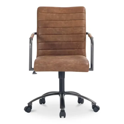 Mid-Back Genuine Leather Swivel Desk Chair with Arms Image - 10