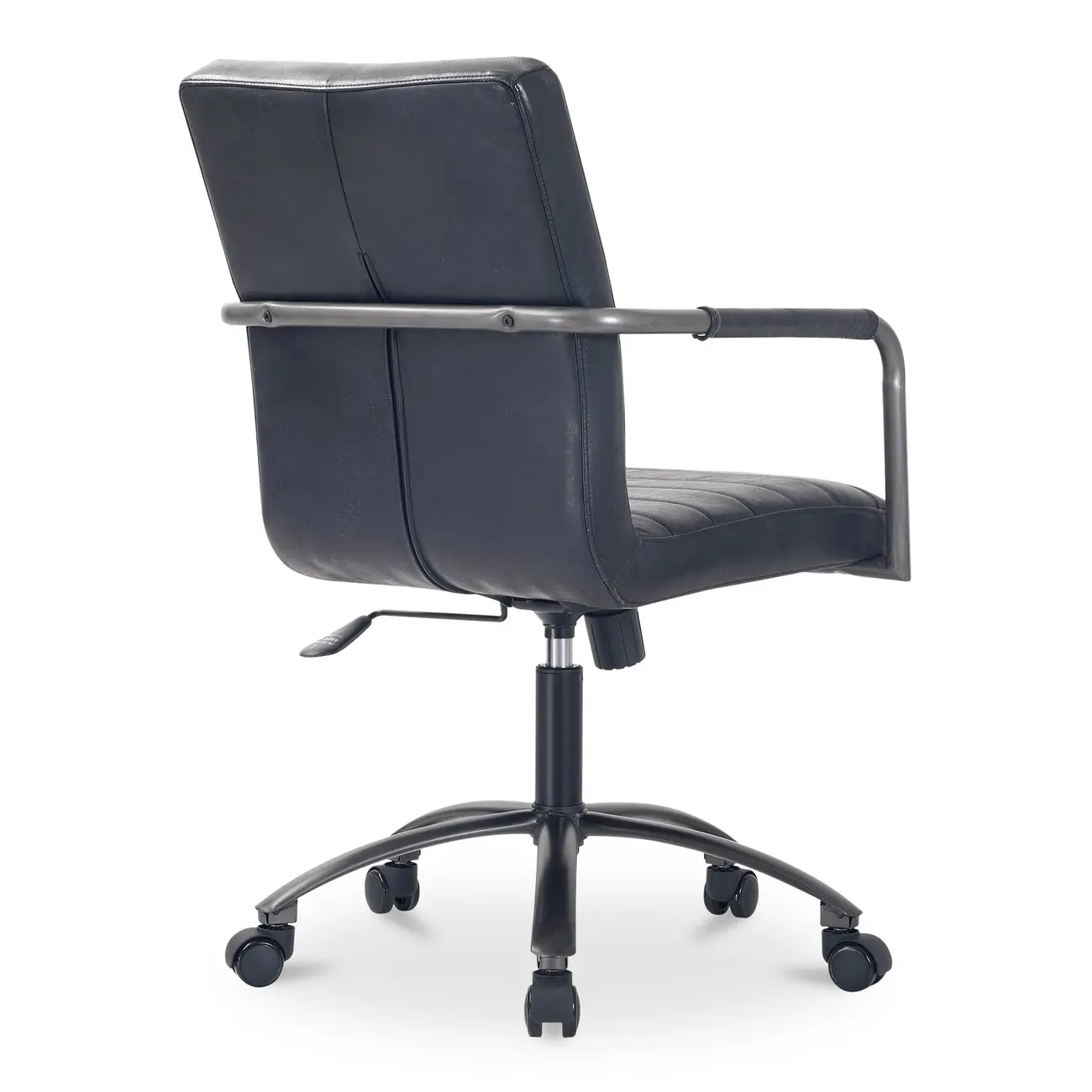 Mid-Back Genuine Leather Swivel Desk Chair with Arms Image - 7 | homeyfad