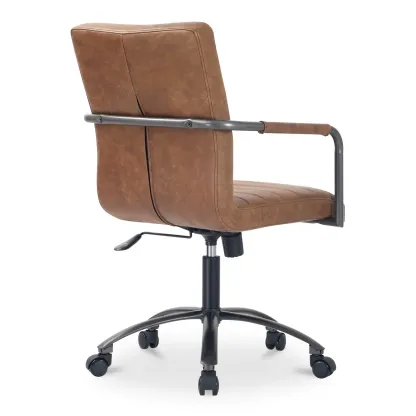 Mid-Back Genuine Leather Swivel Desk Chair with Arms Image - 11