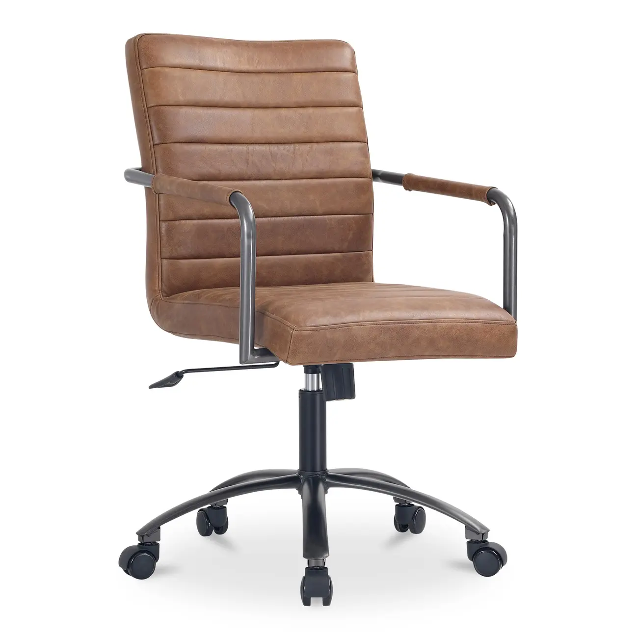 Mid-Back Genuine Leather Swivel Desk Chair with Arms Image - 3 | homeyfad